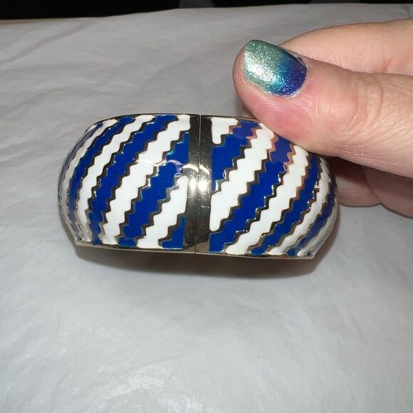 Amrita Singh Blue and White Enameled Hinged Cuff Bracelet - Picture 3 of 7